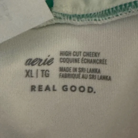 AA-587 Aerie NWT‎ High Cut Cheeky Green & White Stripe Bikini Bottoms Size XL - Picture 11 of 12